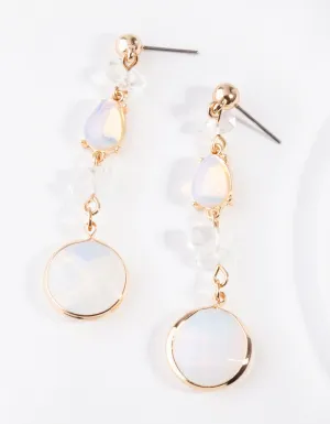 Gold Moonstone Faceted Stone Drop Earrings