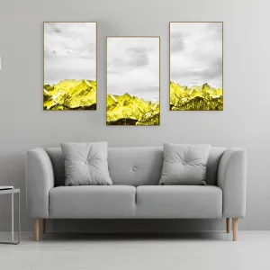 Gold mountains wall art, set of 3 prints canvas paintings, wall pictures mountains, nature wall art, mountain art print