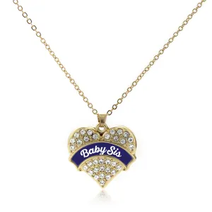 Gold Navy Blue Baby Sister Pave Heart Charm Classic Necklace