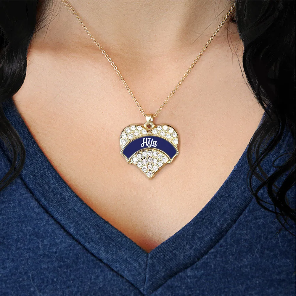 Gold Navy Blue Hija Pave Heart Charm Classic Necklace