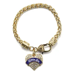 Gold Navy Blue Little Sister Pave Heart Charm Braided Bracelet