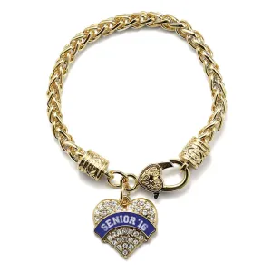 Gold Navy Blue Senior 2016 Pave Heart Charm Braided Bracelet