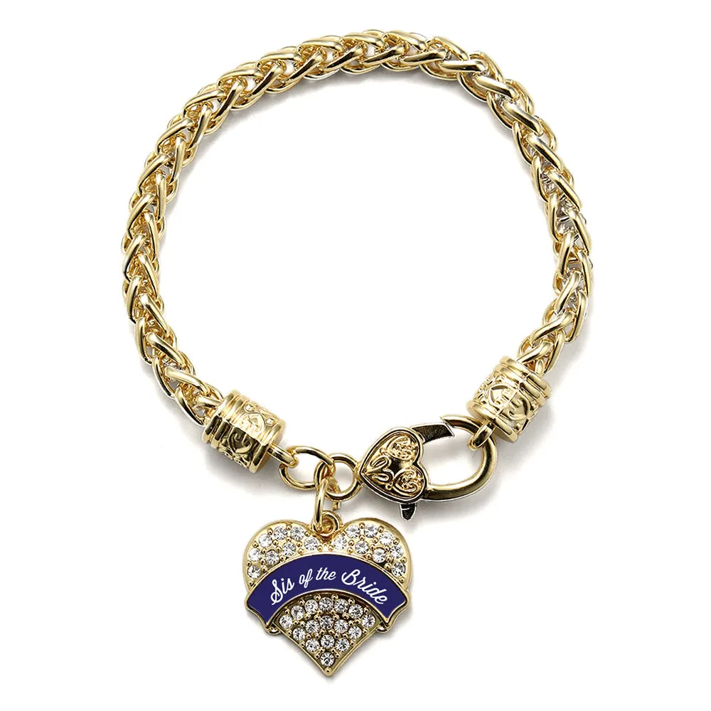 Gold Navy Blue Sis of the Bride Pave Heart Charm Braided Bracelet