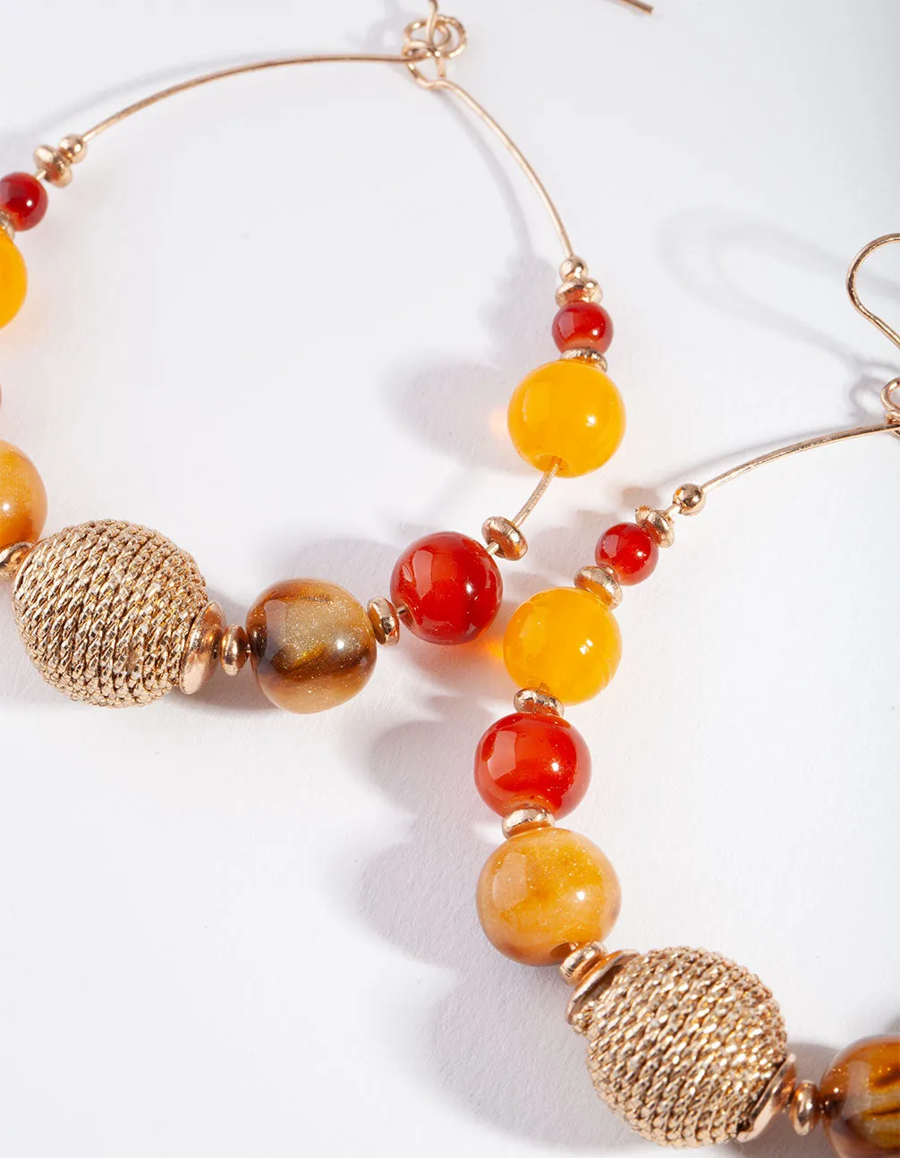 Gold Neutral Brown Orange Beaded Earrings