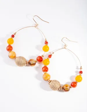 Gold Neutral Brown Orange Beaded Earrings