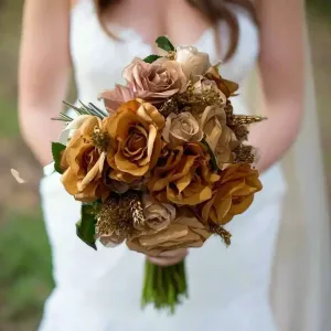 Gold, Nude, and Burnt Orange Artificial Bouquet