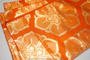 Gold on Orange Fukuro Obi - Large Geometric Flowers in Tortoise Shell Pattern - Vintage Silk Belt - Kikkou