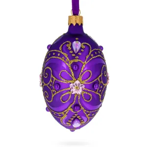 Gold On Purple Glass Egg Christmas Ornament 4 Inches