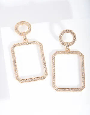 Gold Open Diamante Square Drop Earring