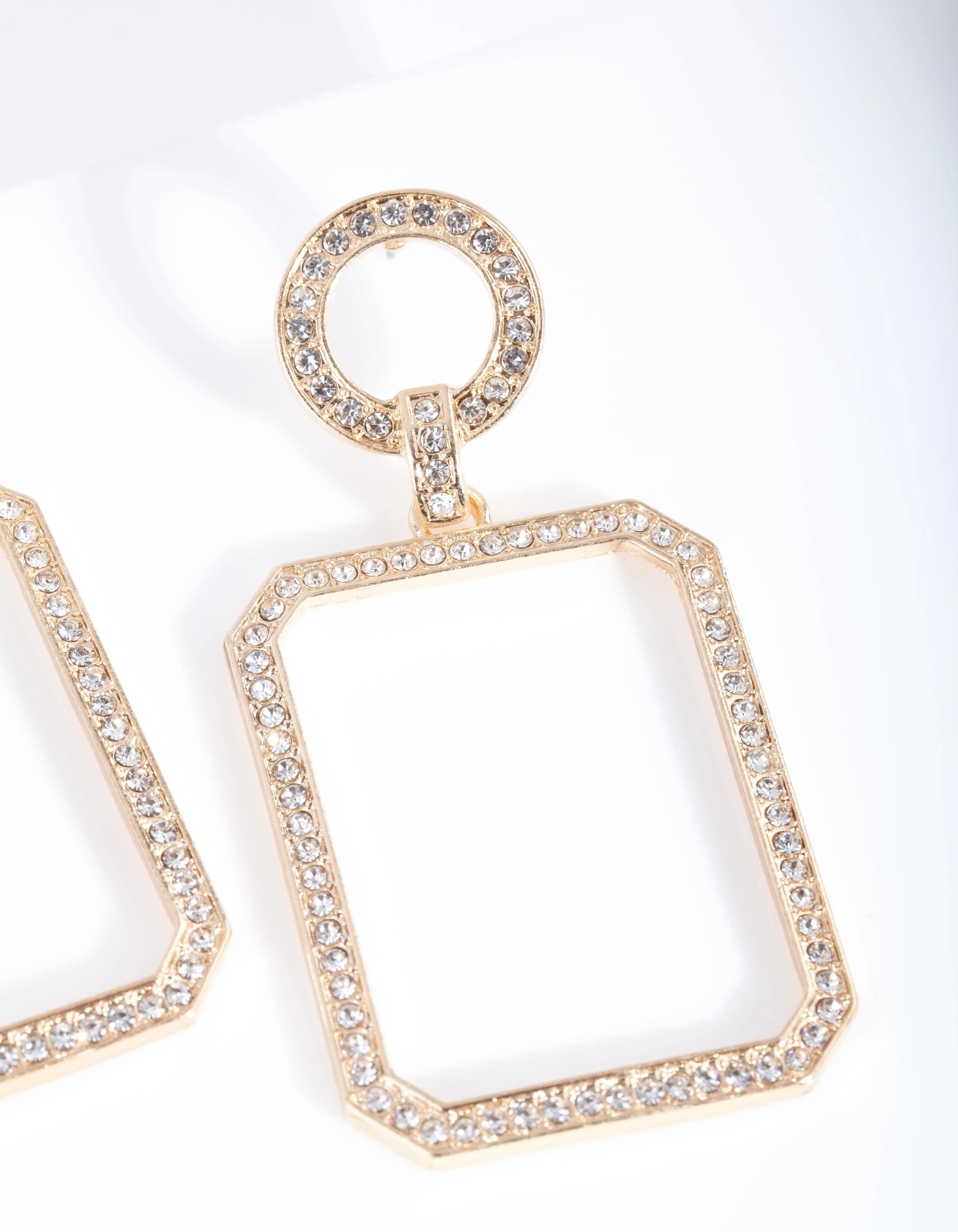 Gold Open Diamante Square Drop Earring