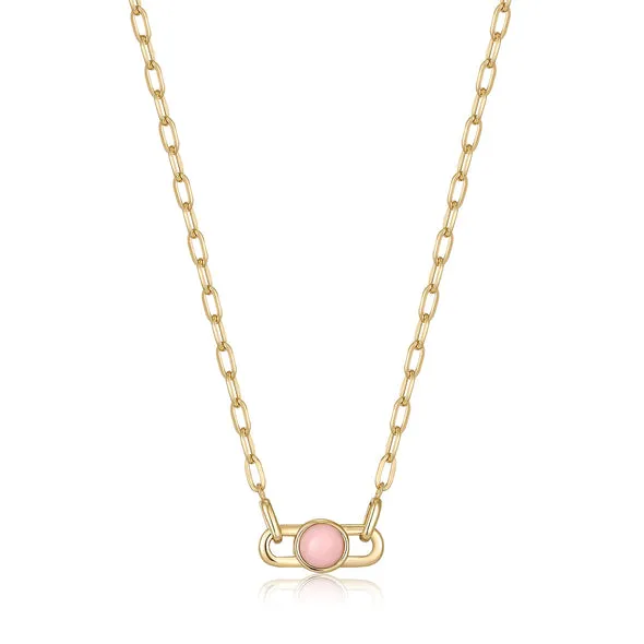 Gold Orb Rose Quartz Link Necklace