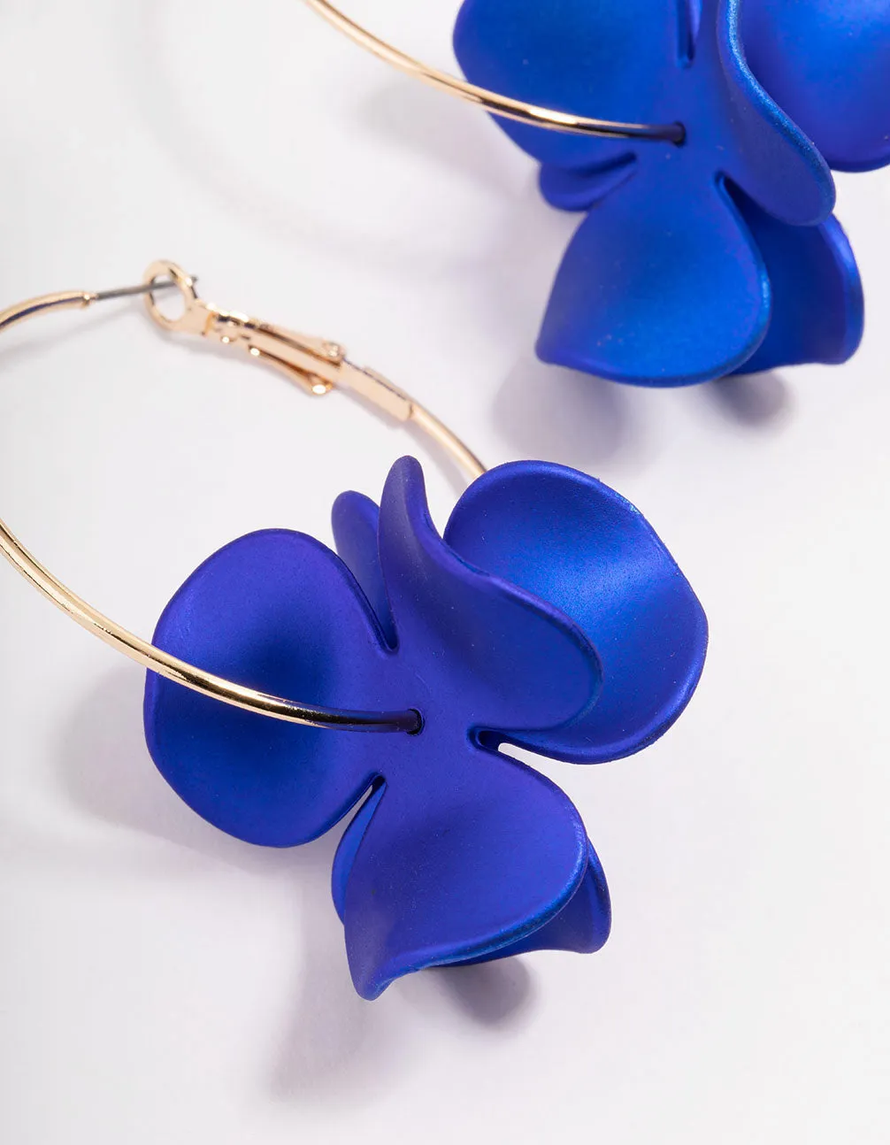 Gold Pealised Blue Flower Hoop Earrings