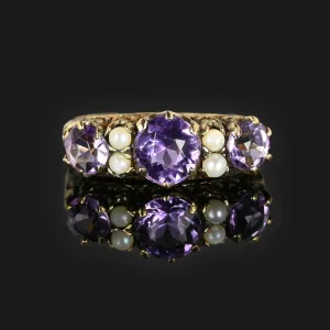 Gold Pearl and Amethyst Victorian Style Ring