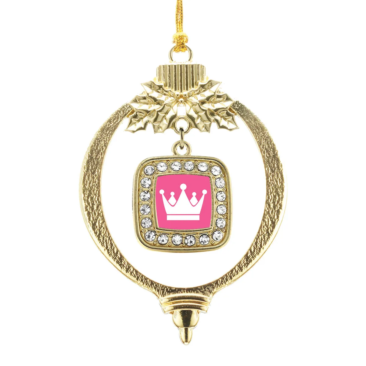 Gold Pink Princess Square Charm Holiday Ornament