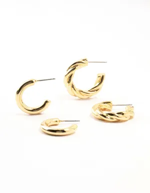 Gold Plated Classic Twisted Earrings 2-Pack