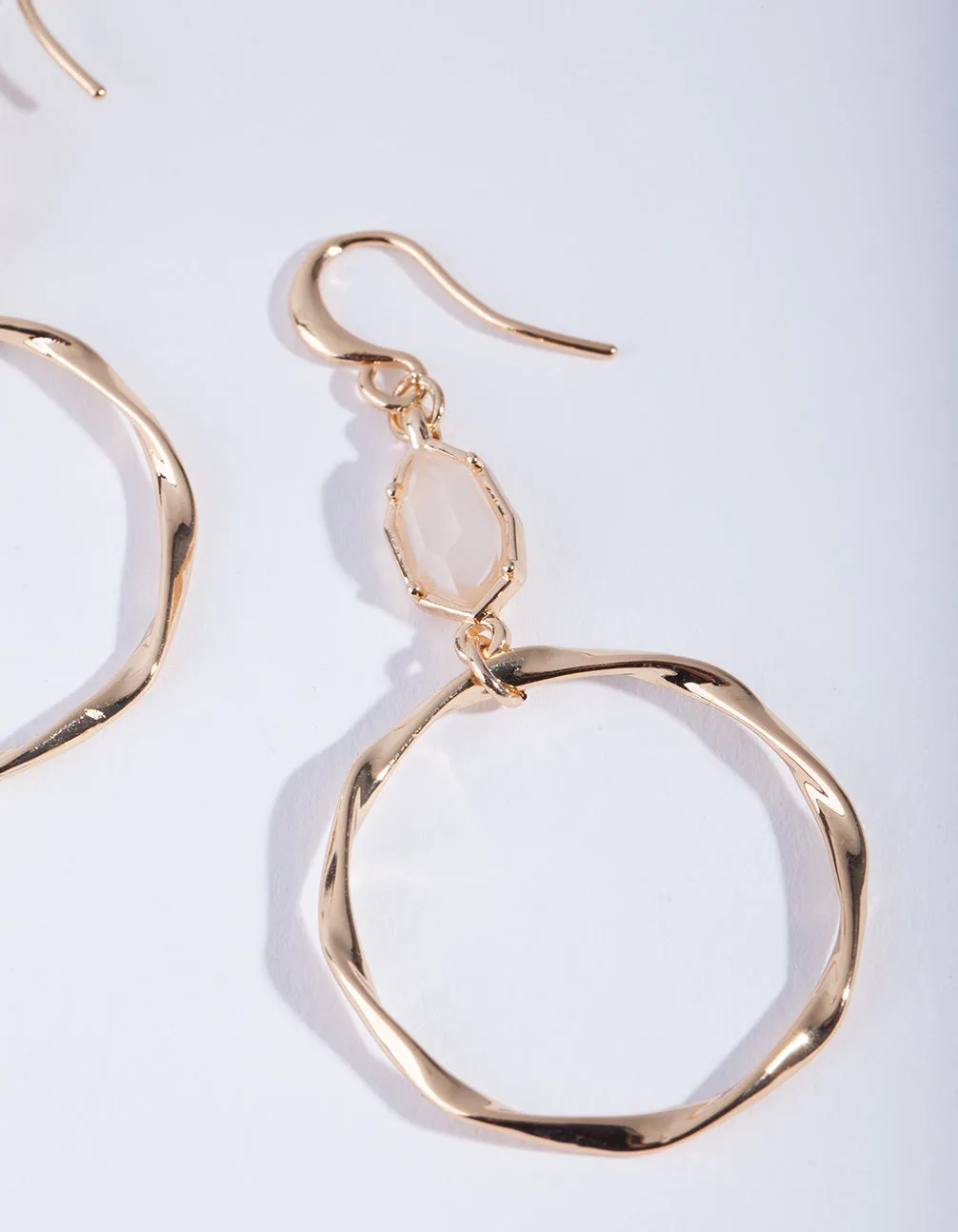 Gold Plated Clear Quartz Open Circle Earrings