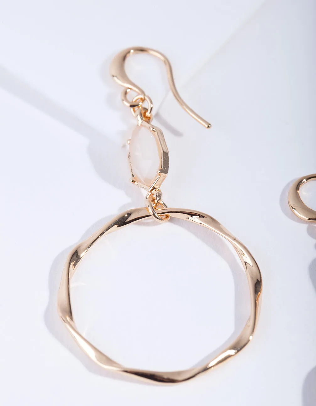 Gold Plated Clear Quartz Open Circle Earrings