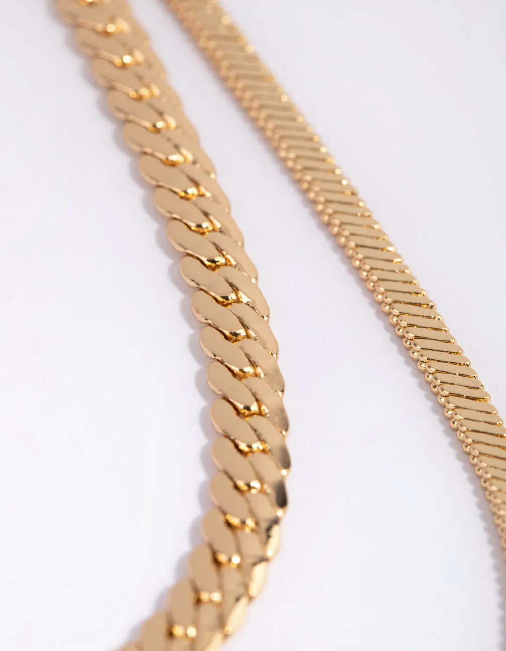 Gold Plated Herringbone & Snake Layered Necklace