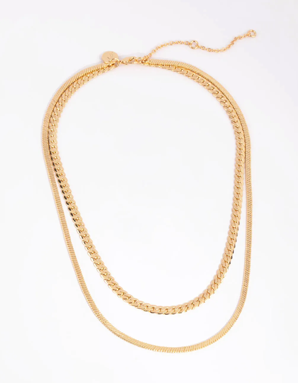 Gold Plated Herringbone & Snake Layered Necklace