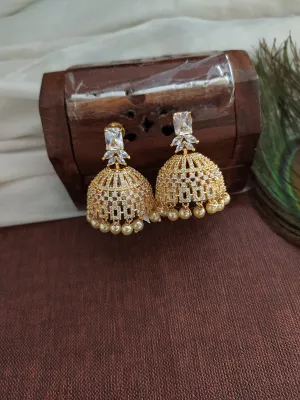 Gold-Plated Jhumki Earrings with Zircon Stones