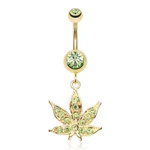 Gold Plated Lt Green Weed Belly Ring