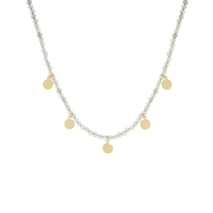 gold plated natural stone necklace with disc charms