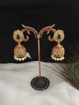 Gold-Plated Pear-Shaped Studded Jhumki