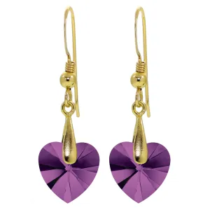 Gold Plated Silver Swarovski Crystal Heart Drop Earrings