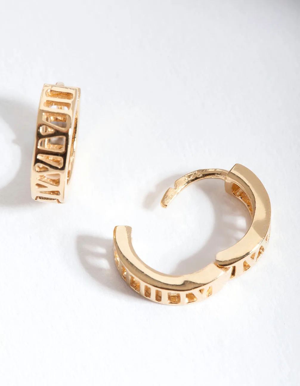 Gold Plated Sterling Silver Roman Numeral Hoop Earrings