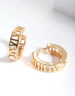 Gold Plated Sterling Silver Roman Numeral Hoop Earrings