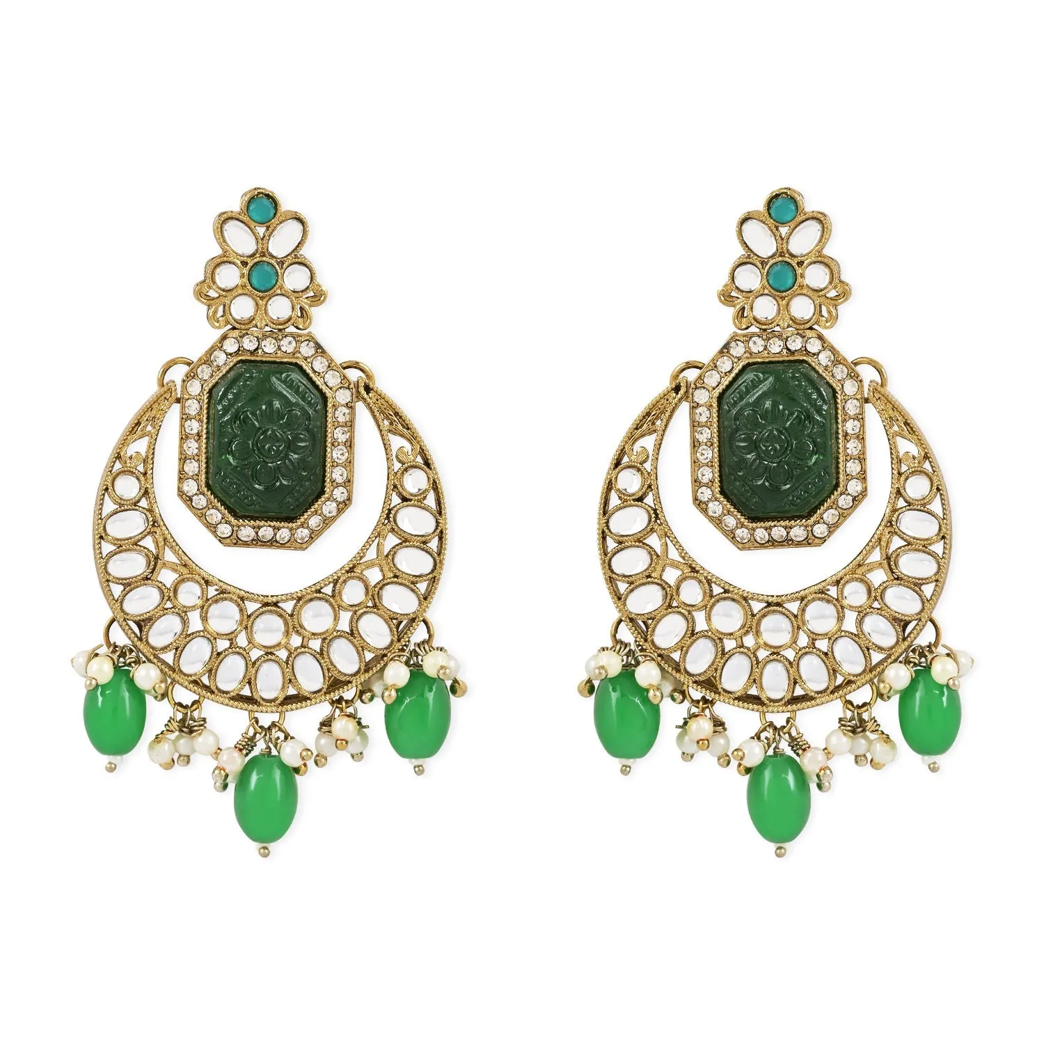 Gold Plated Traditional Kundan Pearl Stone Chandbali Earrings For Women/Girls