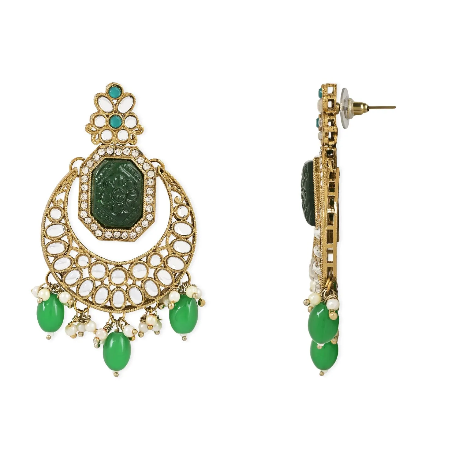 Gold Plated Traditional Kundan Pearl Stone Chandbali Earrings For Women/Girls