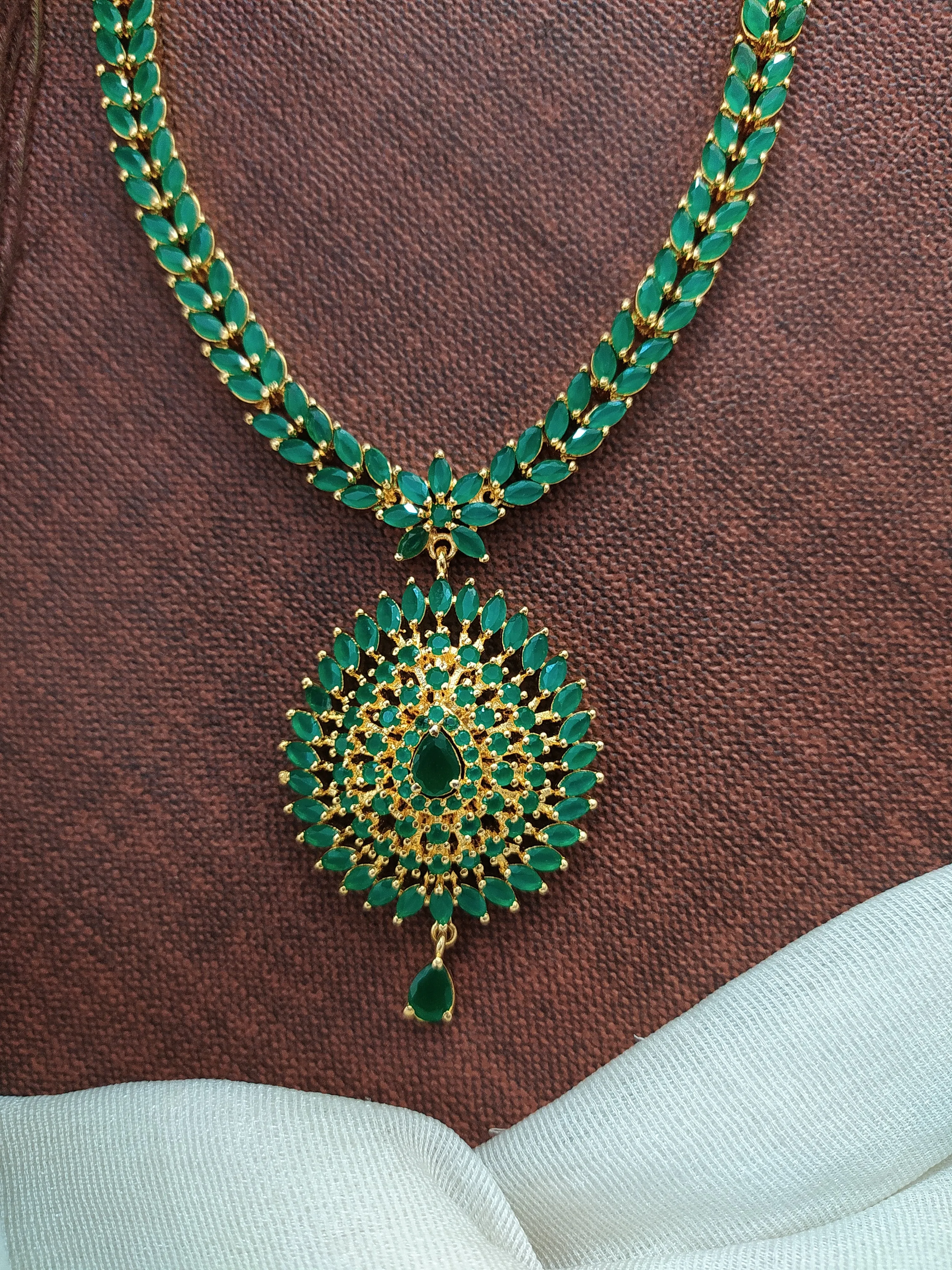 Gold-Plated Zircon Long Haram Set in Diamond-Look Colors: Emerald, Ruby, and Black