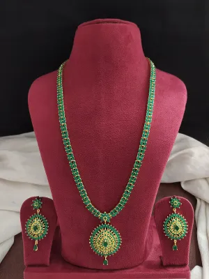 Gold-Plated Zircon Long Haram Set in Diamond-Look Colors: Emerald, Ruby, and Black