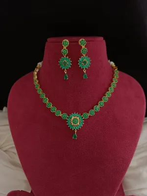 Gold-plated Zircon Necklace Set Pink & Green