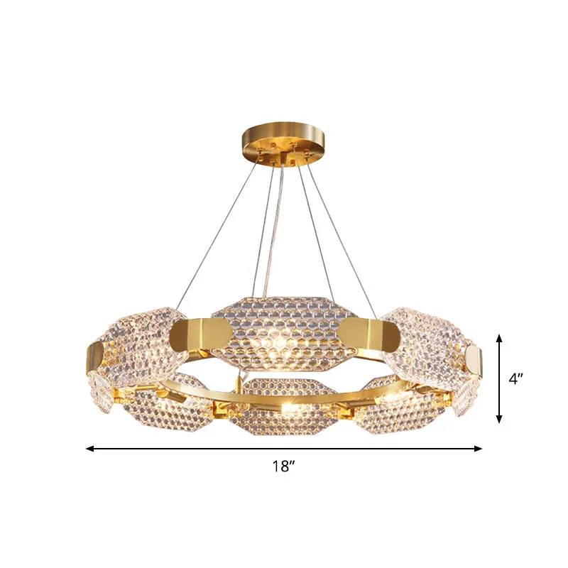 Gold Prism Crystal Chandelier with Simple 6-Light Design for Bedroom