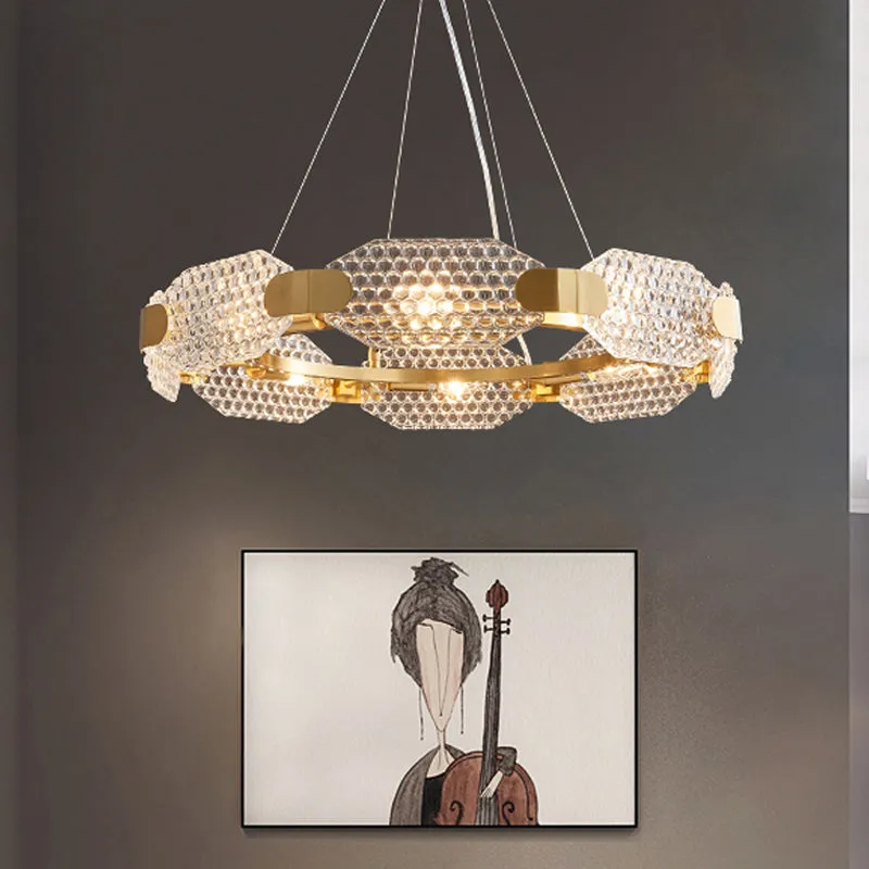 Gold Prism Crystal Chandelier with Simple 6-Light Design for Bedroom