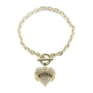 Gold Raiders Pave Heart Charm Toggle Bracelet