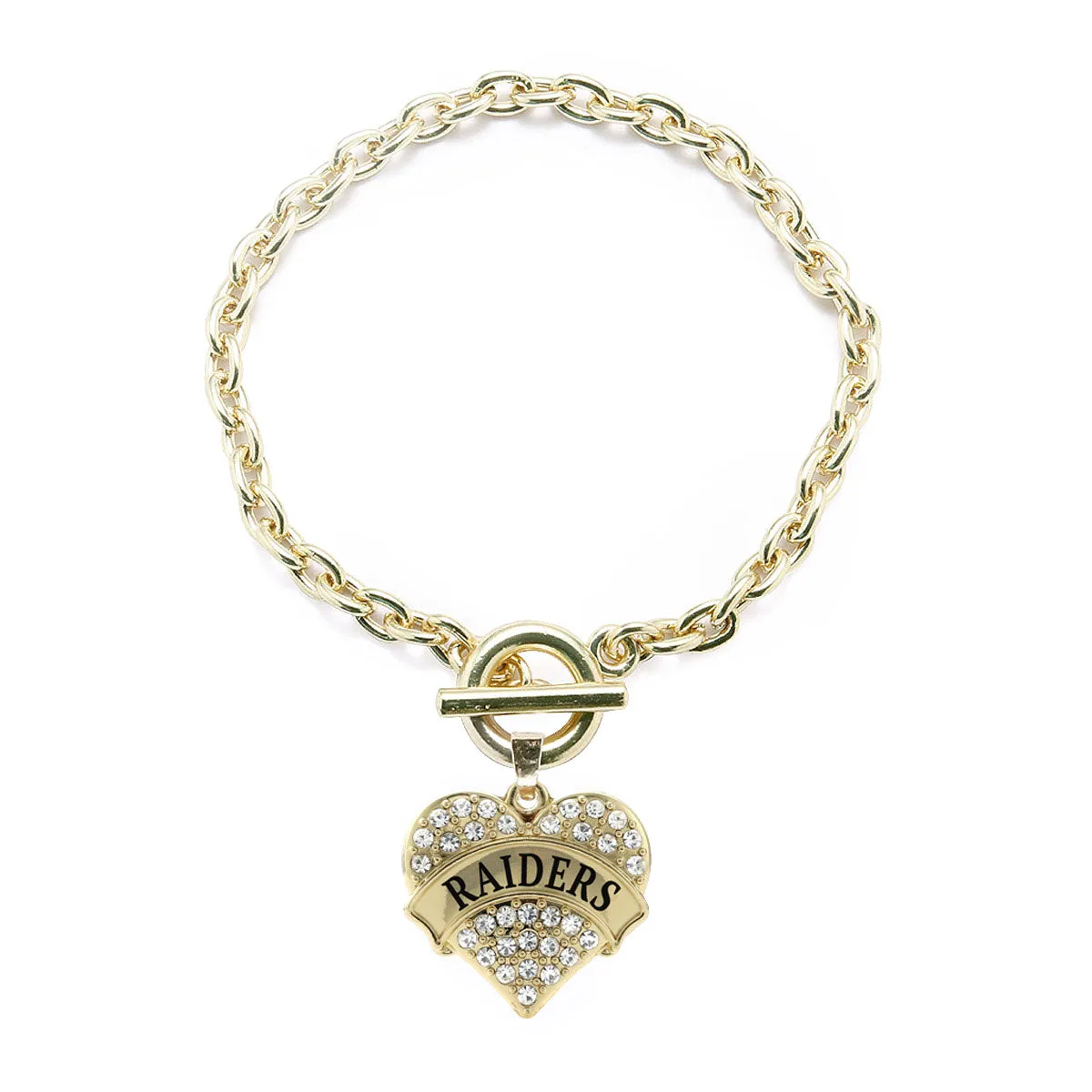 Gold Raiders Pave Heart Charm Toggle Bracelet