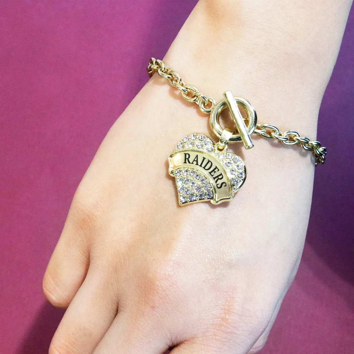 Gold Raiders Pave Heart Charm Toggle Bracelet