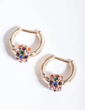 Gold Rainbow Diamante Bead Huggie Earrings