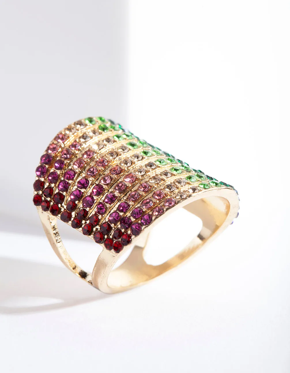 Gold Rainbow Diamante Ring