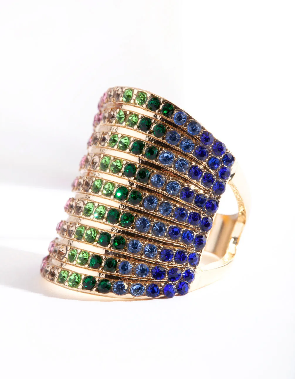 Gold Rainbow Diamante Ring