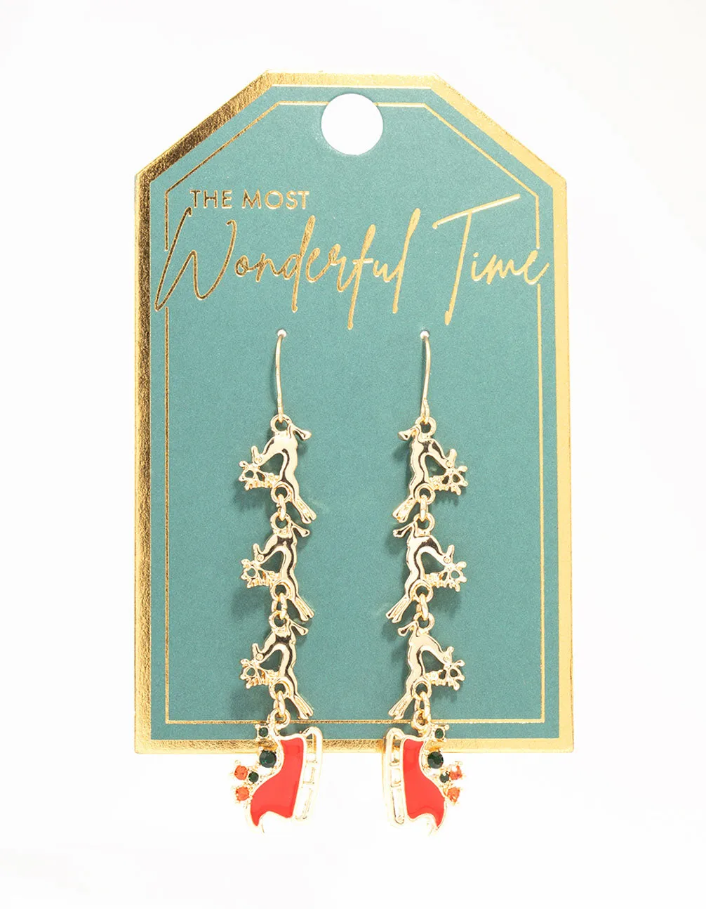 Gold Reindeer & Sleigh Drop Earrings