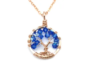 Gold Sapphire Tree of Life Crystal Necklace (September)