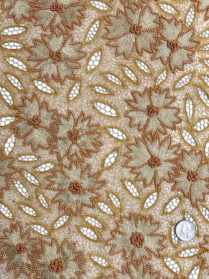 Gold Sequin & Beads On Silk Chiffon JEC-114 Fabric