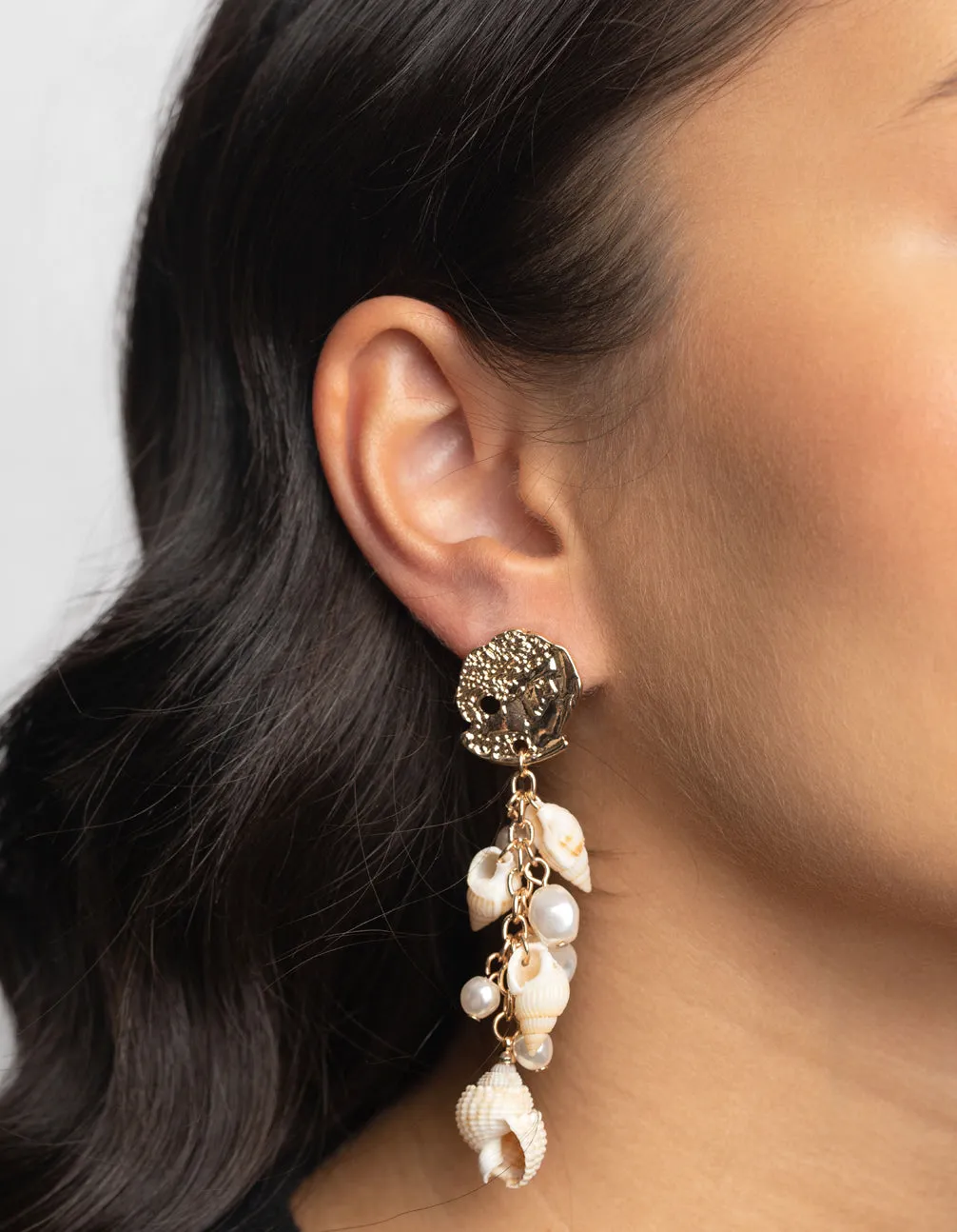 Gold Shell & Pearl Drop Earrings