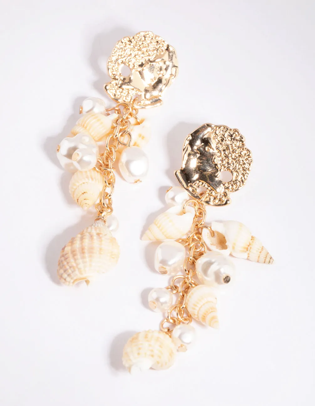 Gold Shell & Pearl Drop Earrings