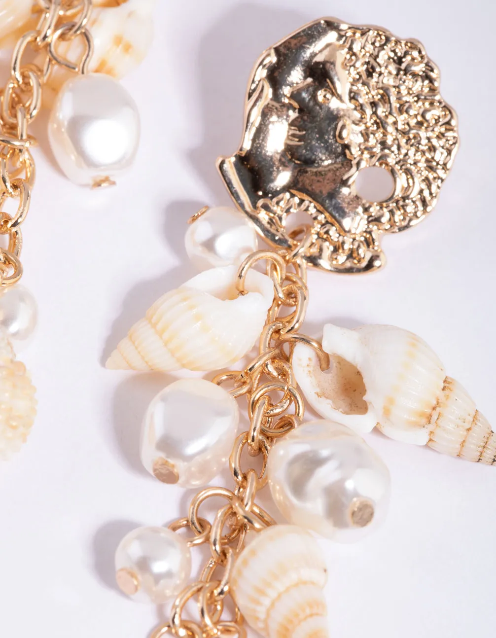 Gold Shell & Pearl Drop Earrings