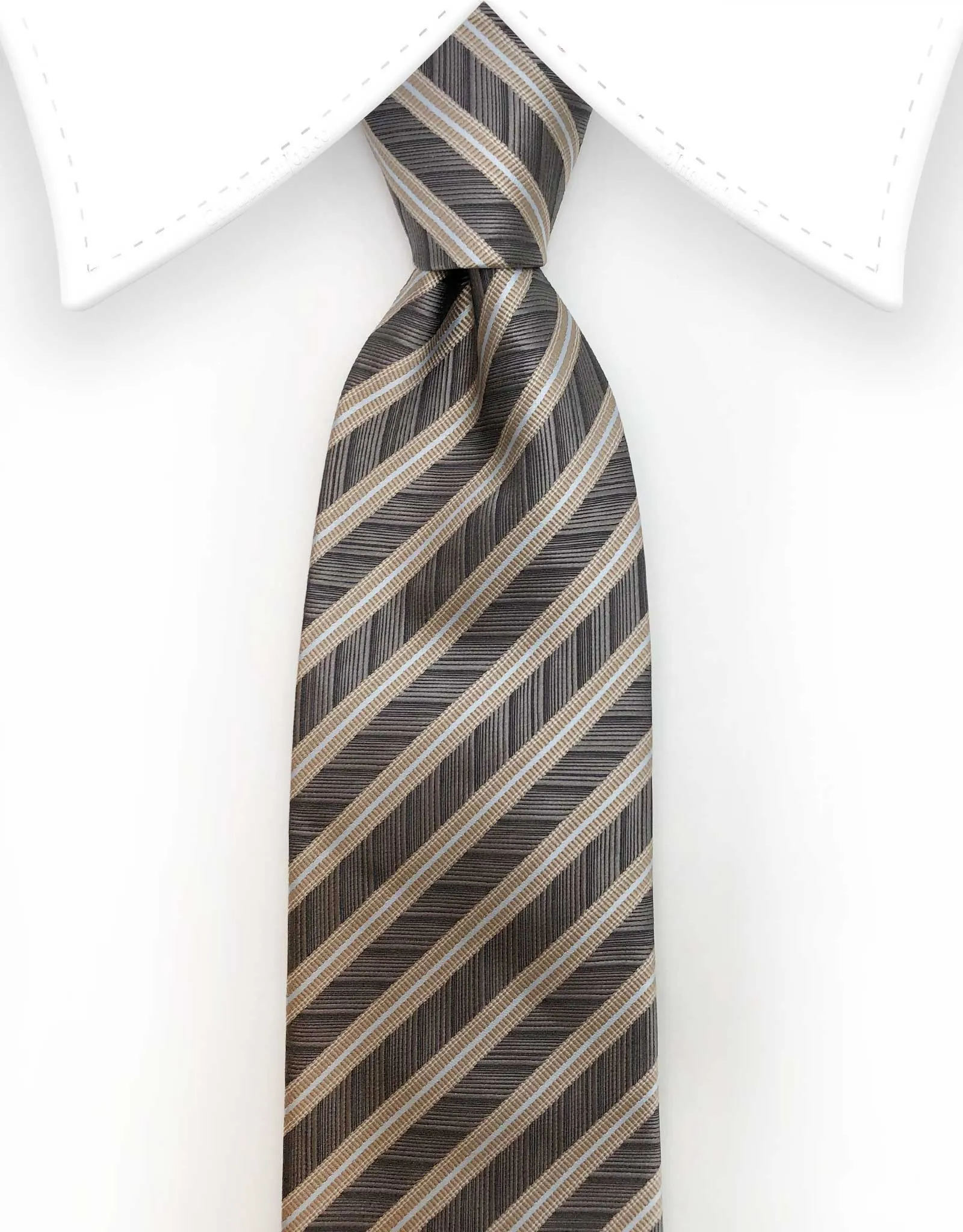 Gold, Silver and Taupe Striped Tie